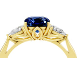 Yellow gold Three-Stone Cushion Cut Blue Sapphire Ring with Pear  Side Stones in Four-Prong Setting_16