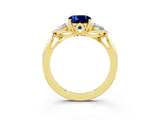 Yellow gold Three-Stone Cushion Cut Blue Sapphire Ring with Pear  Side Stones in Four-Prong Setting_39
