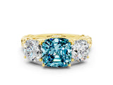 Yellow gold Three-Stone Cushion Cut Blue Topaz Braided Band Ring with Four-Prong Setting_12