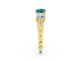 Yellow gold Three-Stone Cushion Cut Blue Topaz Braided Band Ring with Four-Prong Setting_14