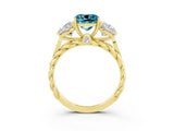 Yellow gold Three-Stone Cushion Cut Blue Topaz Braided Band Ring with Four-Prong Setting_15