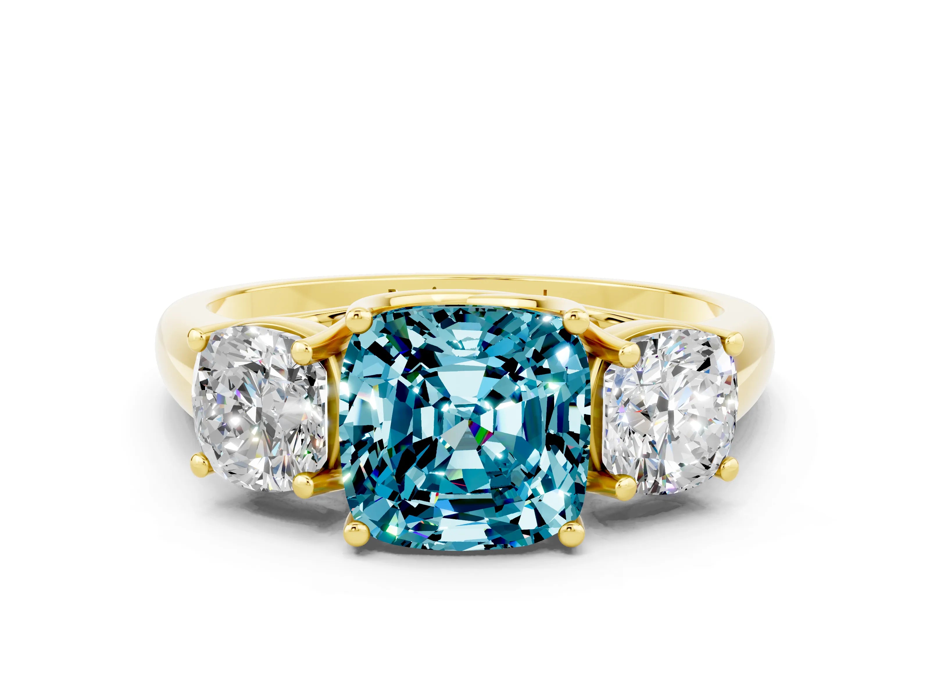 Yellow gold Three-Stone Cushion Cut Blue Topaz Engagement Ring with Prong Setting