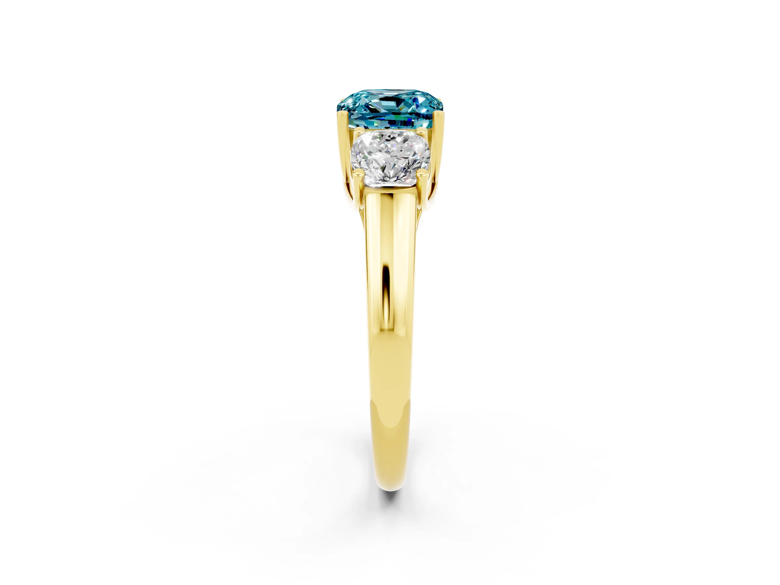 Yellow gold Three-Stone Cushion Cut Blue Topaz Engagement Ring with Prong Setting_2
