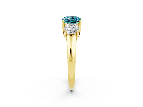 Yellow gold Three-Stone Cushion Cut Blue Topaz Engagement Ring with Prong Setting