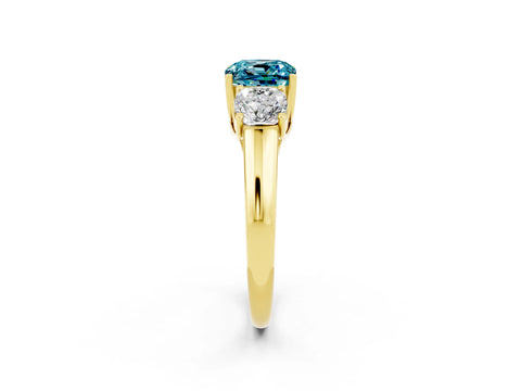 Yellow gold Three-Stone Cushion Cut Blue Topaz Engagement Ring with Prong Setting_2