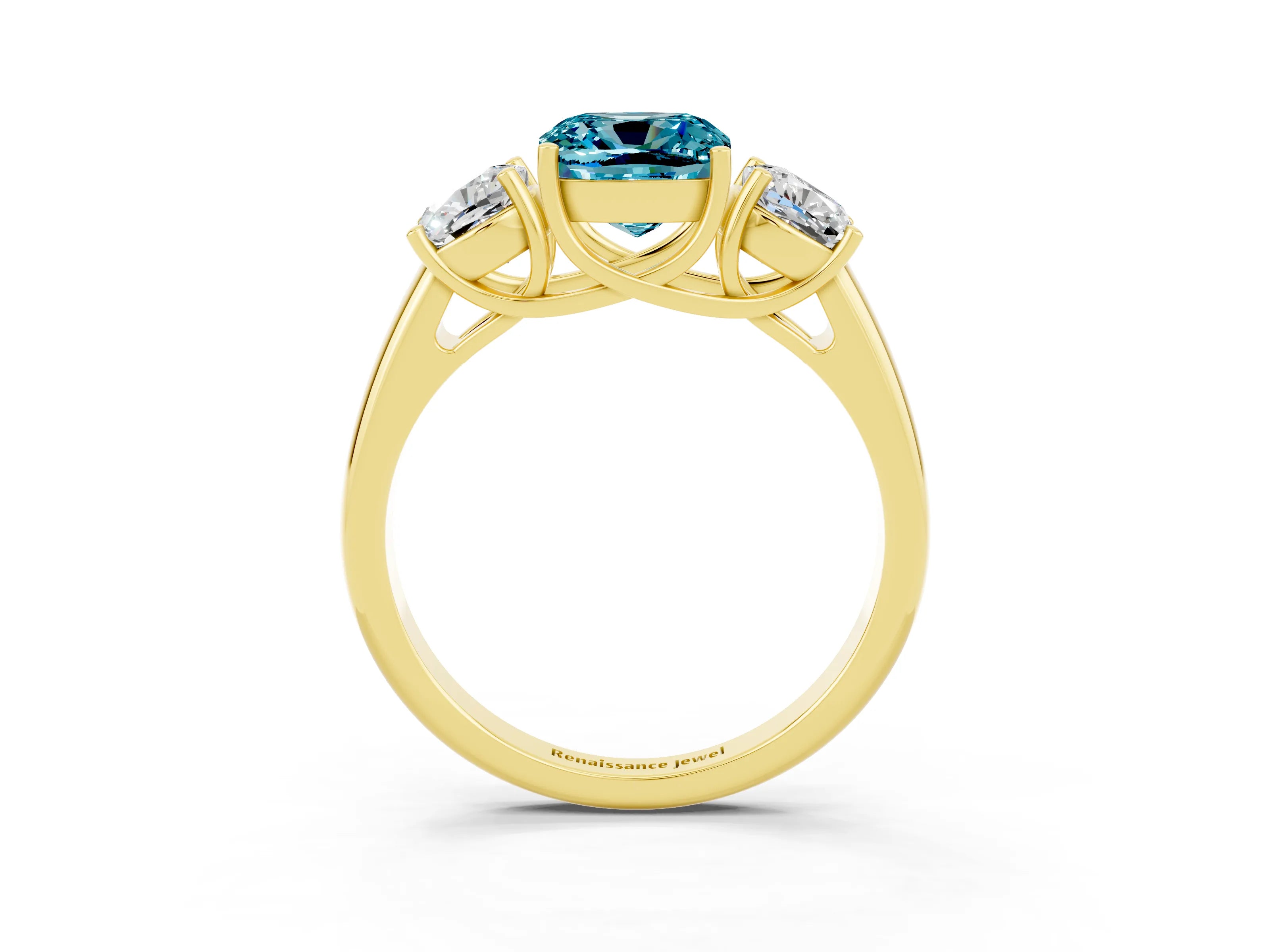 Yellow gold Three-Stone Cushion Cut Blue Topaz Engagement Ring with Prong Setting_3