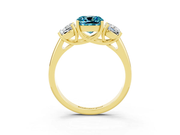 Yellow gold Three-Stone Cushion Cut Blue Topaz Engagement Ring with Prong Setting
