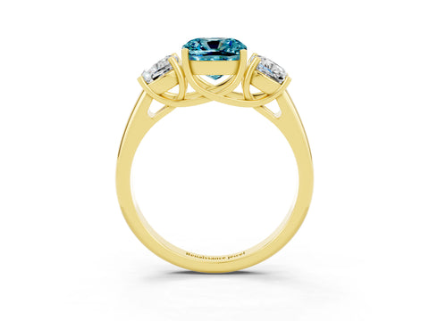 Yellow gold Three-Stone Cushion Cut Blue Topaz Engagement Ring with Prong Setting_3