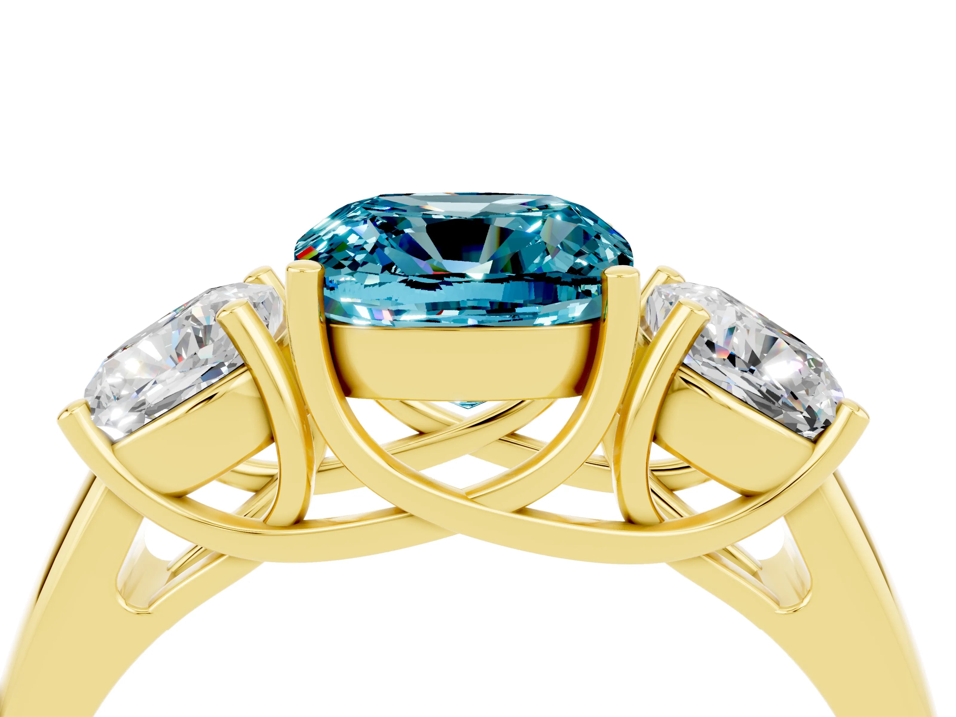 Yellow gold Three-Stone Cushion Cut Blue Topaz Engagement Ring with Prong Setting_4
