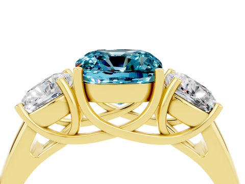 Yellow gold Three-Stone Cushion Cut Blue Topaz Engagement Ring with Prong Setting_4