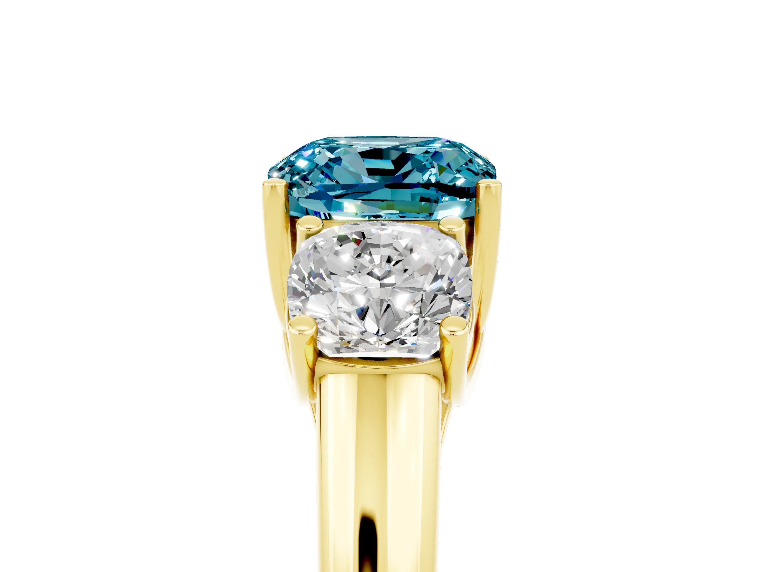 Yellow gold Three-Stone Cushion Cut Blue Topaz Engagement Ring with Prong Setting_5