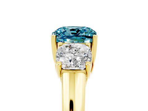 Yellow gold Three-Stone Cushion Cut Blue Topaz Engagement Ring with Prong Setting_5