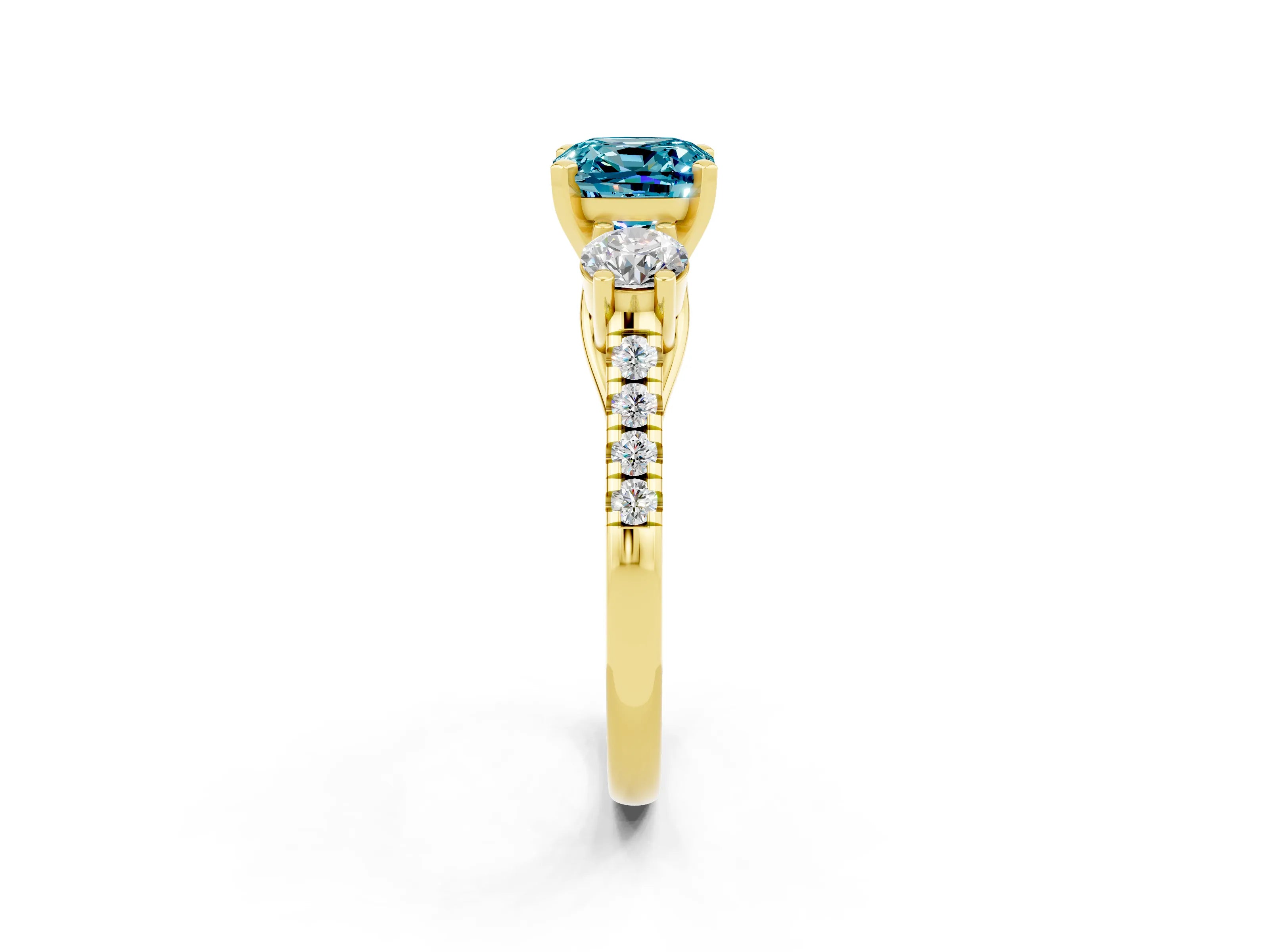 Yellow gold Three-Stone Cushion Cut Blue Topaz Pavé Band with Four-Prong Setting_2