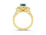 Yellow gold Three-Stone Cushion Cut Blue Topaz Pavé Band with Four-Prong Setting_3