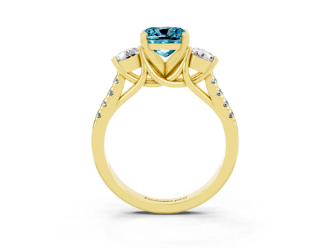 Yellow gold Three-Stone Cushion Cut Blue Topaz Pavé Band with Four-Prong Setting_3
