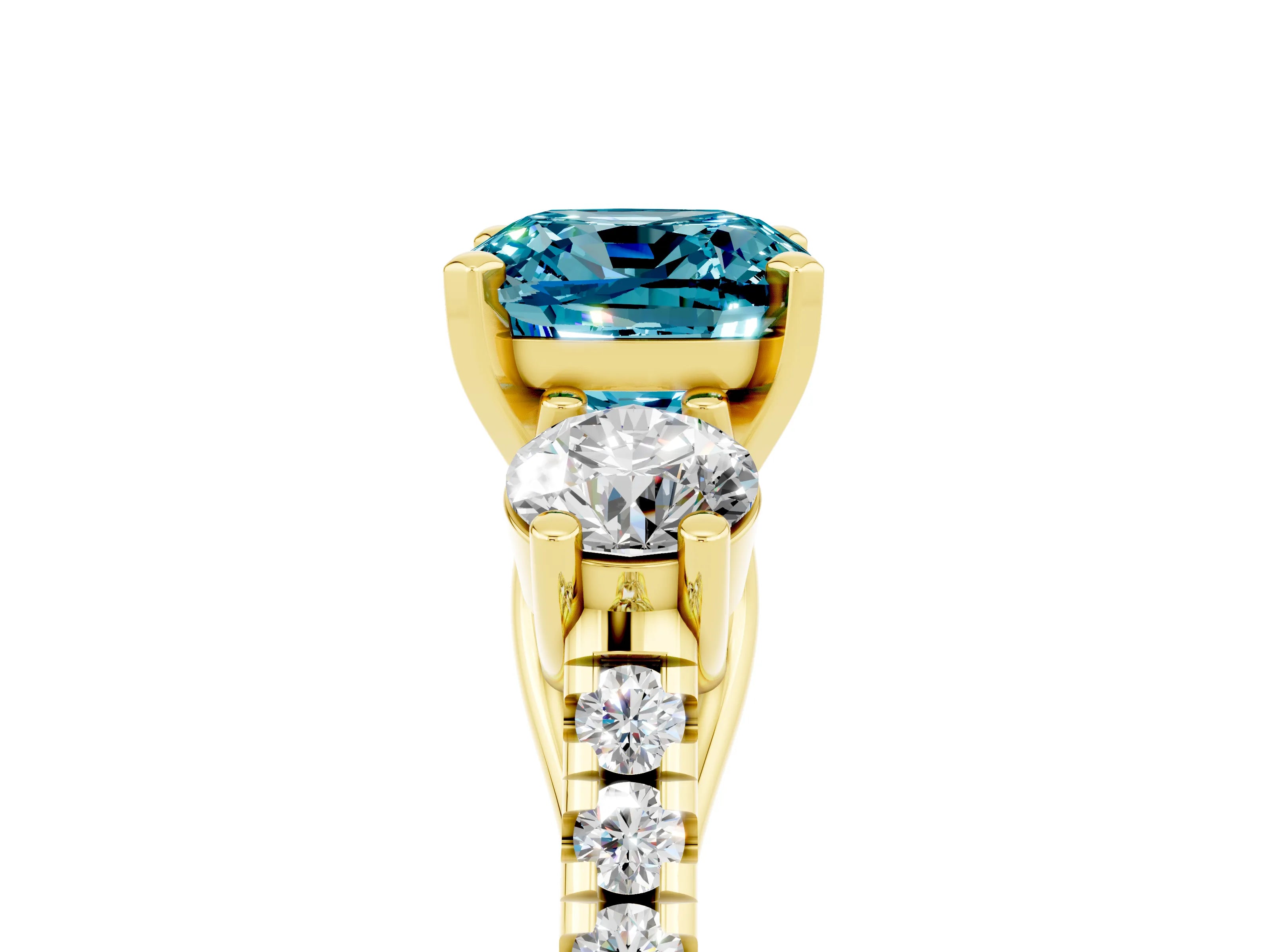 Yellow gold Three-Stone Cushion Cut Blue Topaz Pavé Band with Four-Prong Setting_5