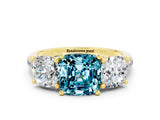 Yellow gold Three-Stone Cushion Cut Blue Topaz Ring with Pavé Band and Prong Setting_12