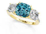 Yellow gold Three-Stone Cushion Cut Blue Topaz Ring with Pavé Band and Prong Setting_13