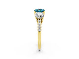 Yellow gold Three-Stone Cushion Cut Blue Topaz Ring with Pavé Band and Prong Setting_14