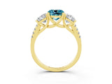 Yellow gold Three-Stone Cushion Cut Blue Topaz Ring with Pavé Band and Prong Setting_15
