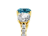 Yellow gold Three-Stone Cushion Cut Blue Topaz Ring with Pavé Band and Prong Setting_17