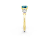 Yellow gold Three-Stone Cushion Cut Blue Topaz Ring with Pear Side Stones and Four-Prong Setting_2