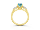 Yellow gold Three-Stone Cushion Cut Blue Topaz Ring with Pear Side Stones and Four-Prong Setting_3