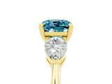 Yellow gold Three-Stone Cushion Cut Blue Topaz Ring with Pear Side Stones and Four-Prong Setting_5