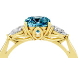 Yellow gold Three-Stone Cushion Cut Blue Topaz Ring with Pear  Side Stones in Four-Prong Setting_16
