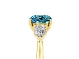 Yellow gold Three-Stone Cushion Cut Blue Topaz Ring with Pear  Side Stones in Four-Prong Setting_17