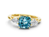 Yellow gold Three-Stone Cushion Cut Blue Topaz Ring with Pear  Side Stones in Four-Prong Setting_36