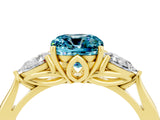 Yellow gold Three-Stone Cushion Cut Blue Topaz Ring with Pear  Side Stones in Four-Prong Setting_40