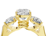 Yellow gold Three-Stone Cushion Cut Brilliant Diamond Trellis Ring with Comfort Fit Band_11
