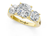 Yellow gold Three-Stone Cushion Cut Brilliant Diamond Trellis Ring with Comfort Fit Band_8