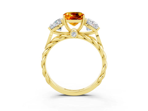 Yellow gold Three-Stone Cushion Cut Citrine Braided Band Ring with Four-Prong Setting_15