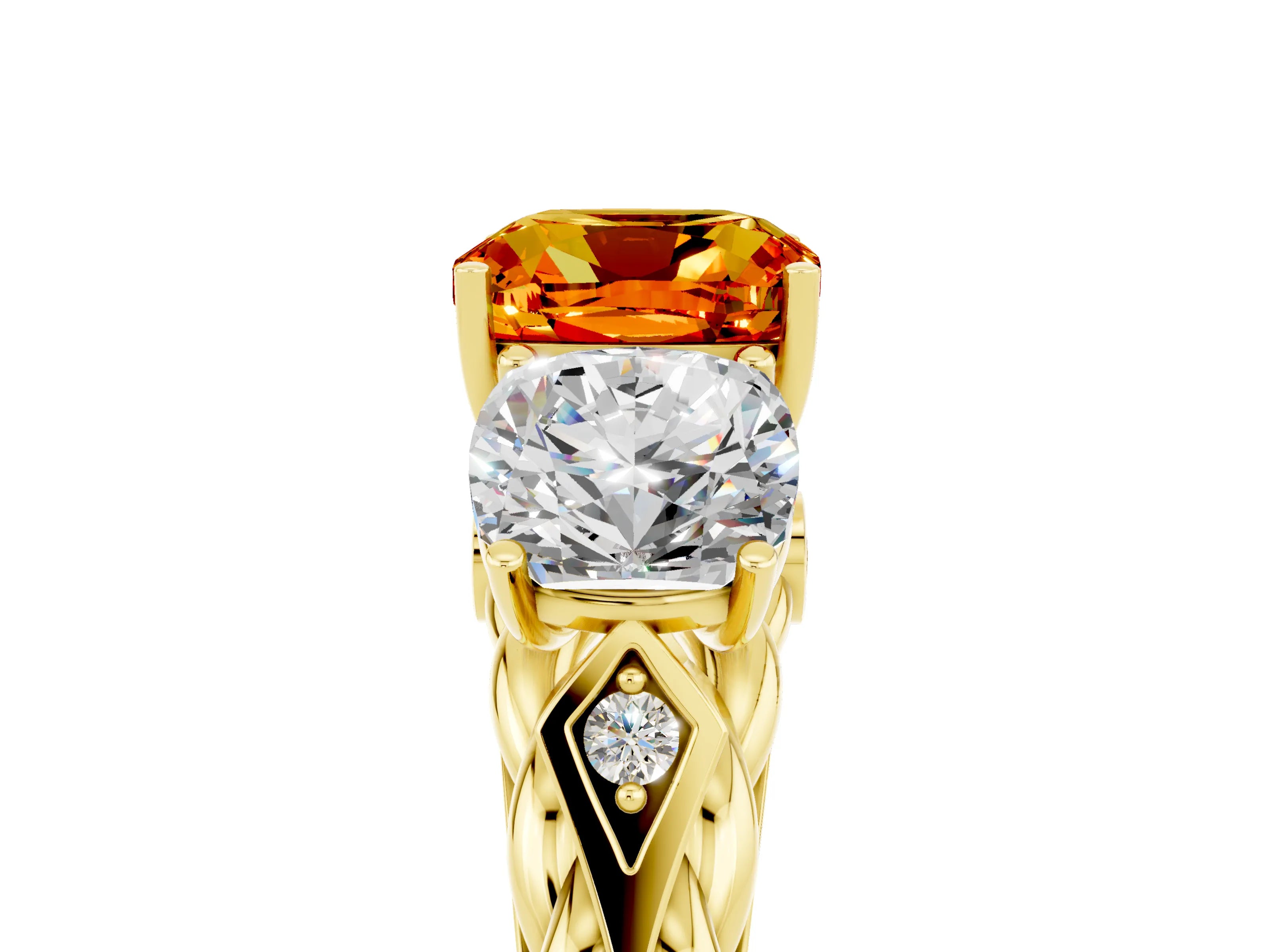 Yellow gold Three-Stone Cushion Cut Citrine Braided Band Ring with Four-Prong Setting_17