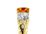 Yellow gold Three-Stone Cushion Cut Citrine Braided Band Ring with Four-Prong Setting_17