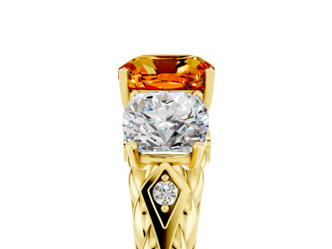 Yellow gold Three-Stone Cushion Cut Citrine Braided Band Ring with Four-Prong Setting_17