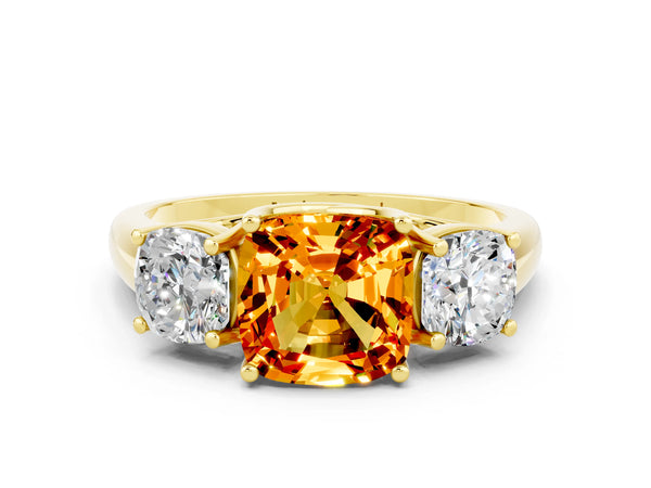 Yellow gold Three-Stone Cushion Cut Citrine Engagement Ring with Prong Setting