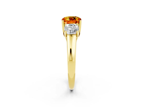 Yellow gold Three-Stone Cushion Cut Citrine Engagement Ring with Prong Setting