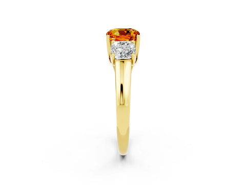 Yellow gold Three-Stone Cushion Cut Citrine Engagement Ring with Prong Setting_2