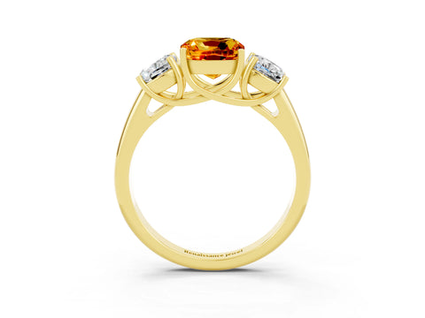 Yellow gold Three-Stone Cushion Cut Citrine Engagement Ring with Prong Setting_3