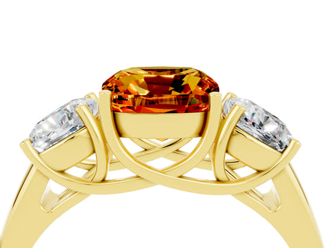 Yellow gold Three-Stone Cushion Cut Citrine Engagement Ring with Prong Setting_4