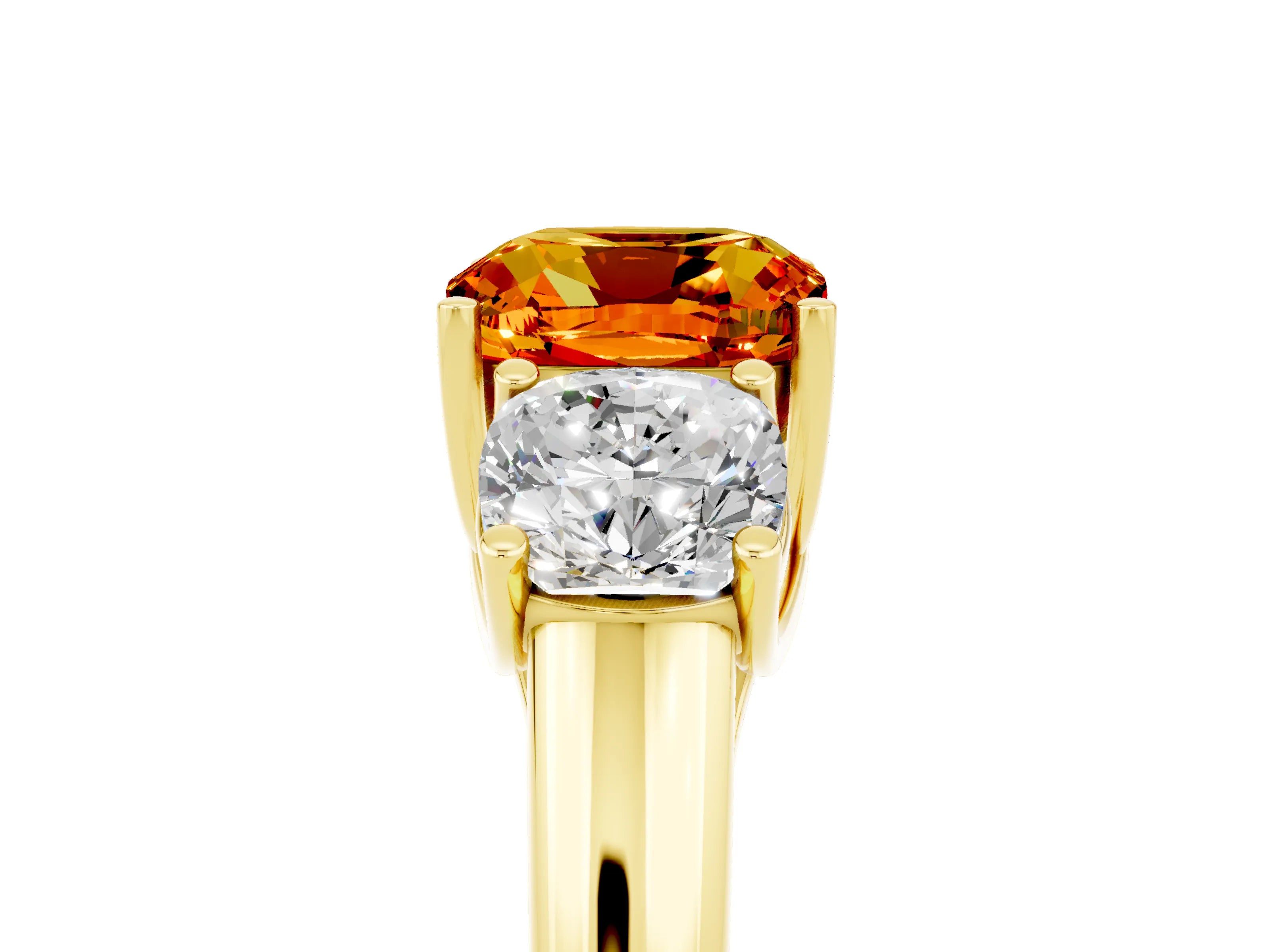 Yellow gold Three-Stone Cushion Cut Citrine Engagement Ring with Prong Setting_5