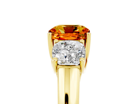 Yellow gold Three-Stone Cushion Cut Citrine Engagement Ring with Prong Setting_5