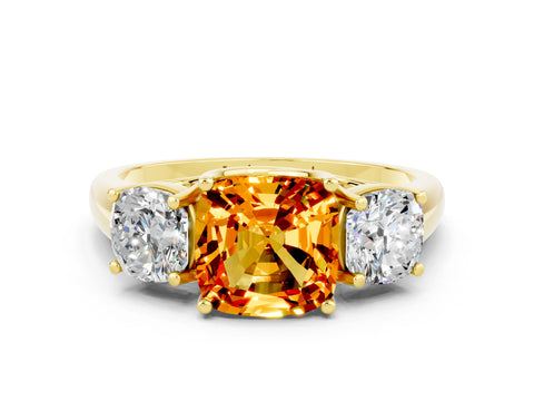 Yellow gold Three-Stone Cushion Cut Citrine Engagement Ring with Prong Setting