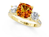 Yellow gold Three-Stone Cushion Cut Citrine Pavé Band with Four-Prong Setting_1