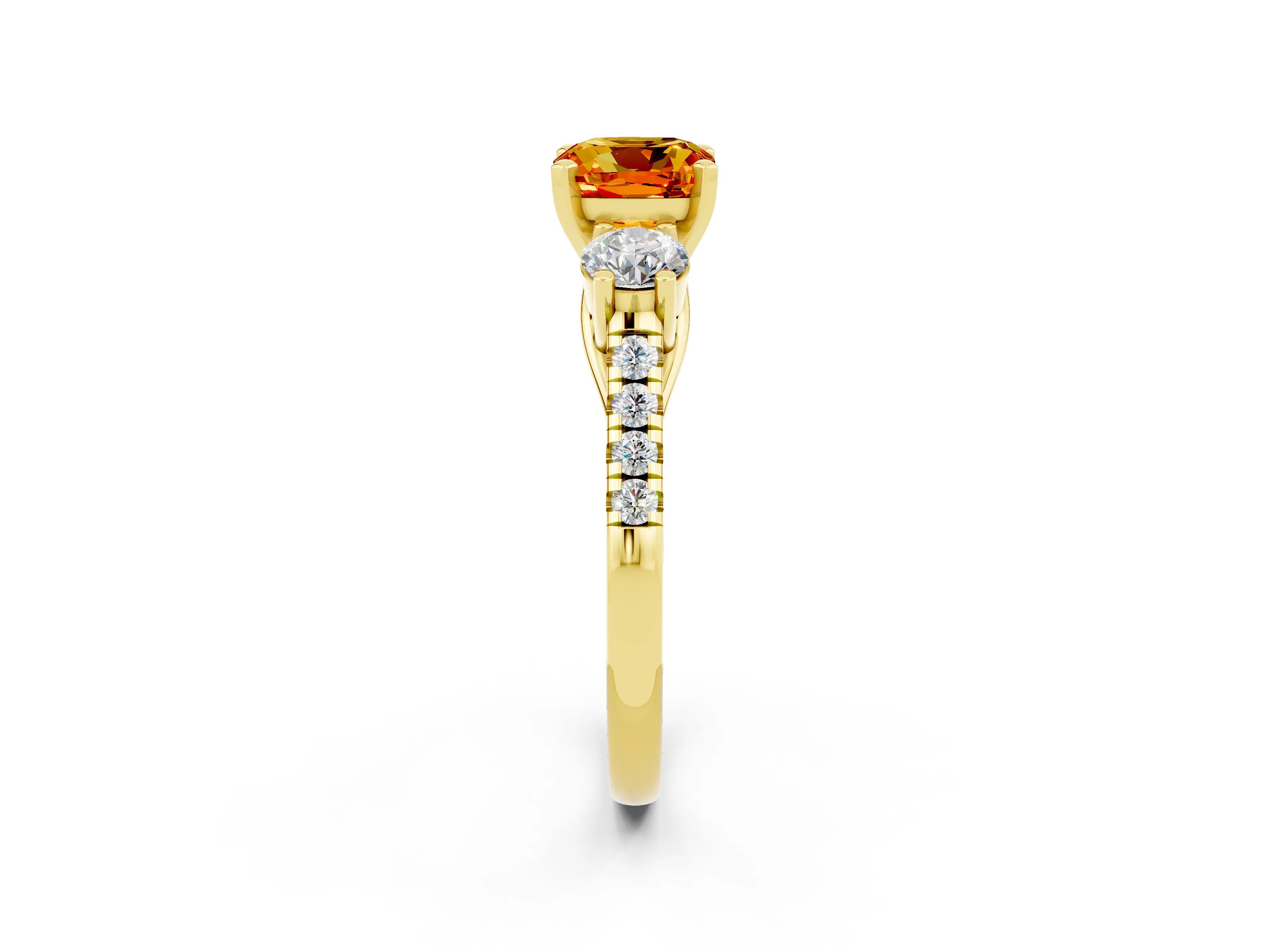 Yellow gold Three-Stone Cushion Cut Citrine Pavé Band with Four-Prong Setting_2