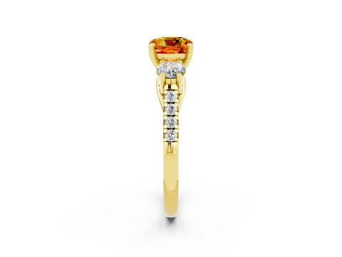 Yellow gold Three-Stone Cushion Cut Citrine Pavé Band with Four-Prong Setting_2