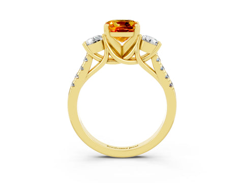 Yellow gold Three-Stone Cushion Cut Citrine Pavé Band with Four-Prong Setting_3